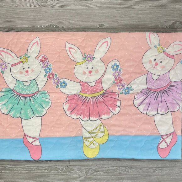 Princess Fabrics Pattern 872 Ballerina Bunny Rabbit Crib Quilt Lace Edge Blanket - Picture 2 of 11